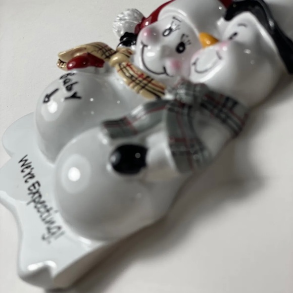 Christmas Tree Ornament Snowman Ceramic Couple Expecting Baby Defect - Picture 2 of 5